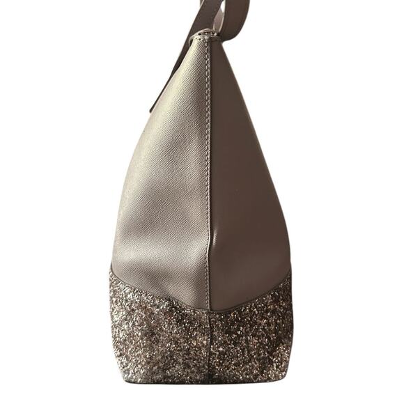 Kate Spade Greta Court Glitter Penny Saffiano Leather Tote Gray & Gold WKRU5613 - Picture 3 of 10